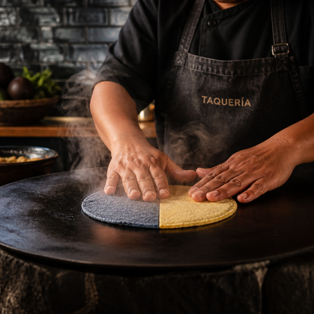 Preparación de tortilla artesanal bicolor