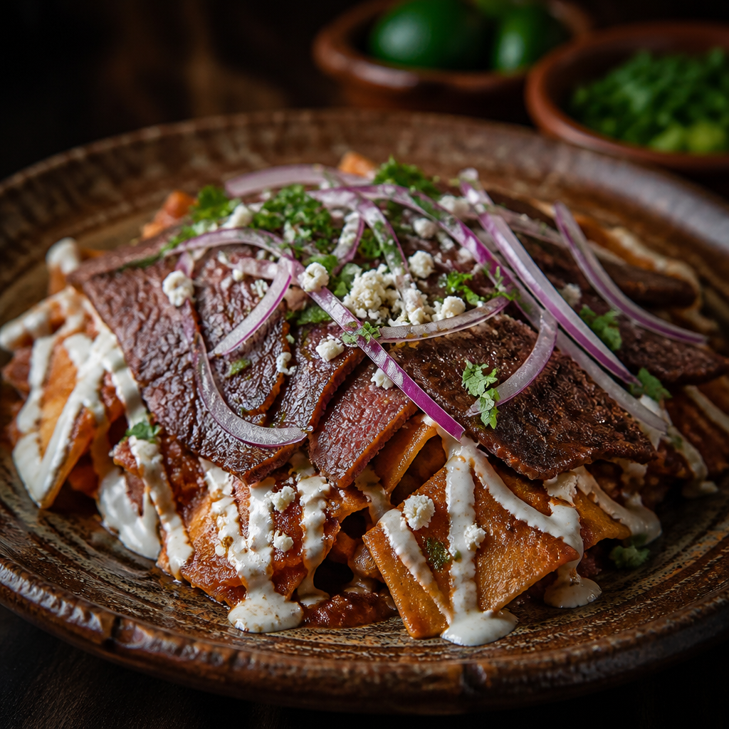 Chilaquiles rojos con cecina