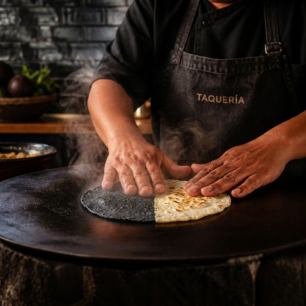 Preparación de tortilla artesanal bicolor